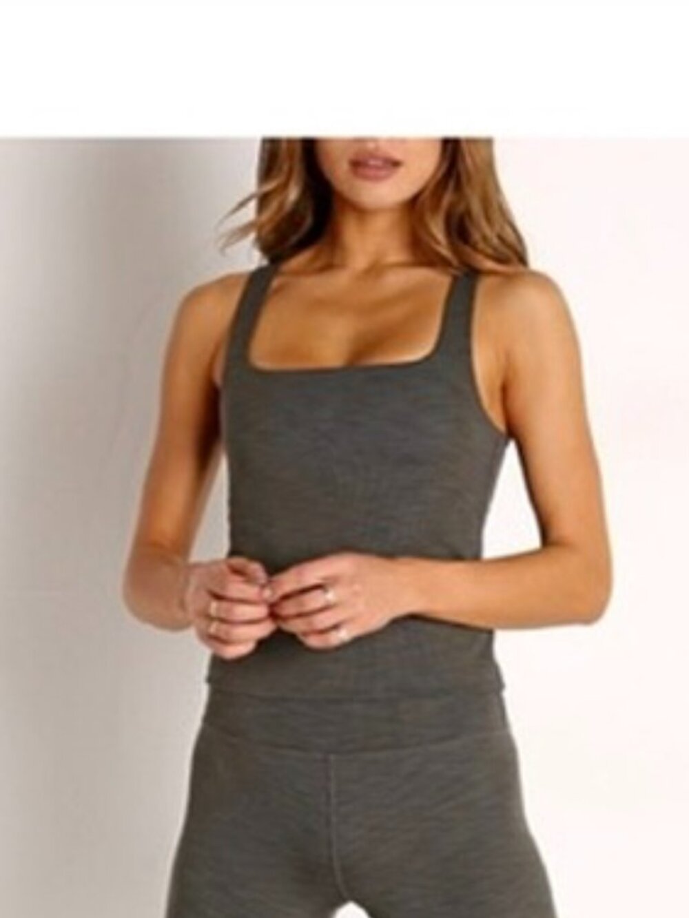 Beyond Yoga Heather Rib Square Neck Tank- Size XS- Gray